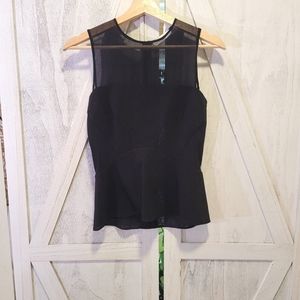 Sandro Paris Black Mesh Peplum Dressy Tank Top Size Small